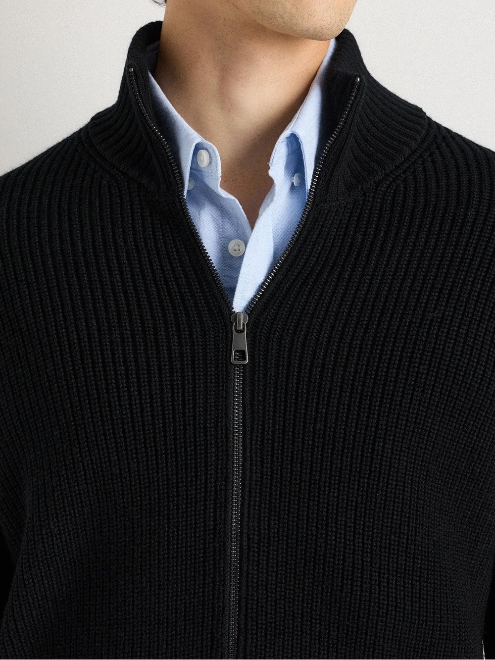 New Quince Mens Medium Black Australian Merino Wool Full Zip Fisherman Sweater - Picture 3 of 8